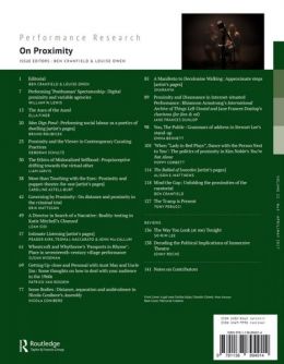 Back cover of Performance Research: Volume 22 Issue 3 - On Proximity